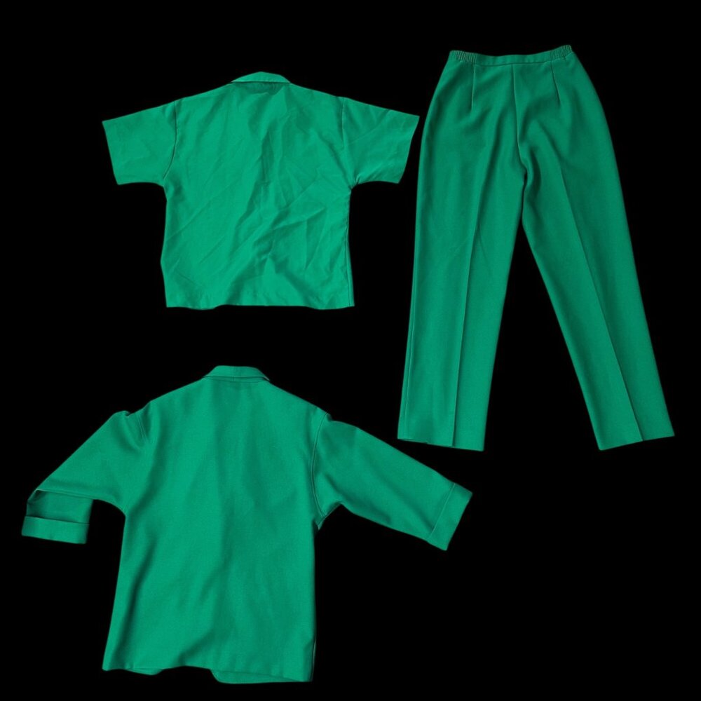 Vintage Suit Set Blazer Top Pants 3 Piece Green Size 12 Donovan Galvani USA 80s - Picture 3 of 10